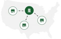 Map of USA with multiple locations drawn